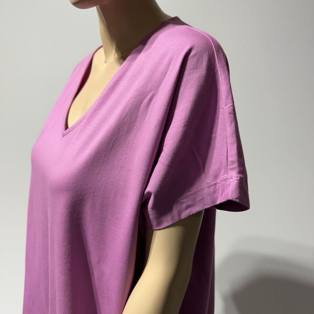 J.Jill Luxe Supima Easy Tee Size XL Womens Top Pink Petunia Boxy V-Neck NWT - Picture 3 of 9